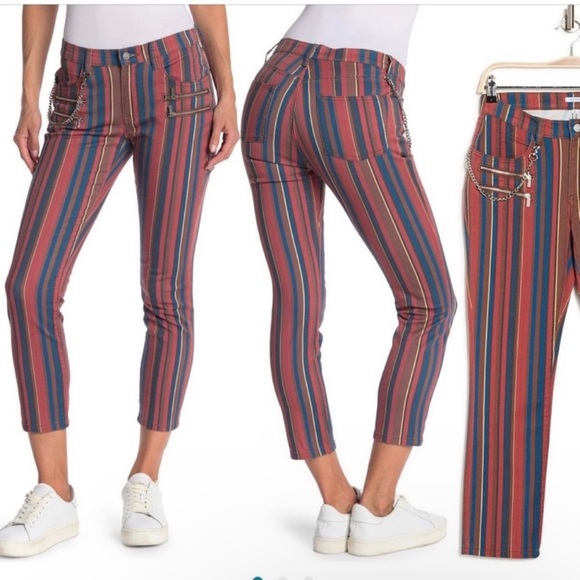 New WeWoreWhat Rocker Stripe Low Rise Skinny Leg Cropped Jeans Size 26 - Picture 1 of 9